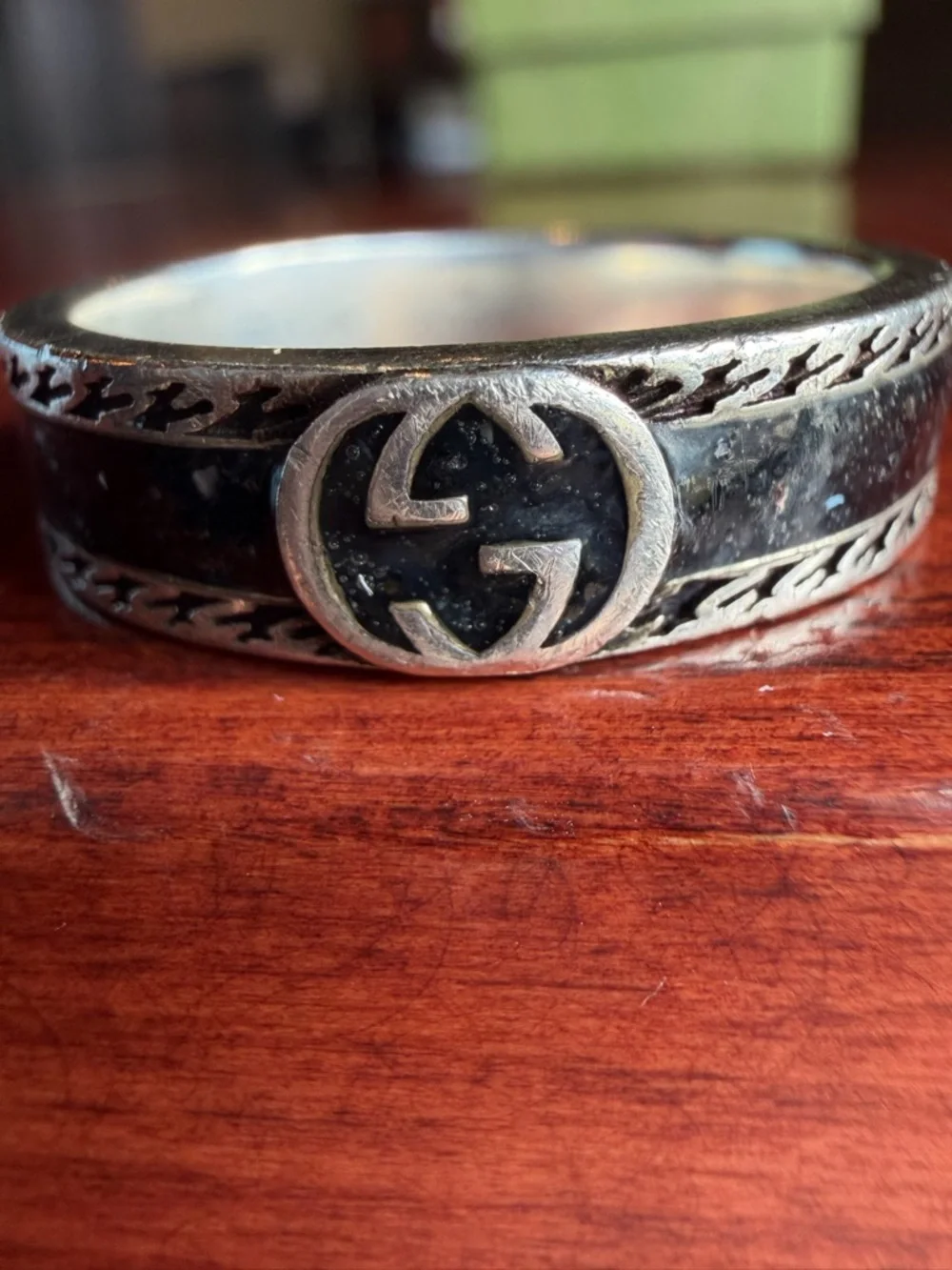 Gucci Silver Double G Engraved Band Ring